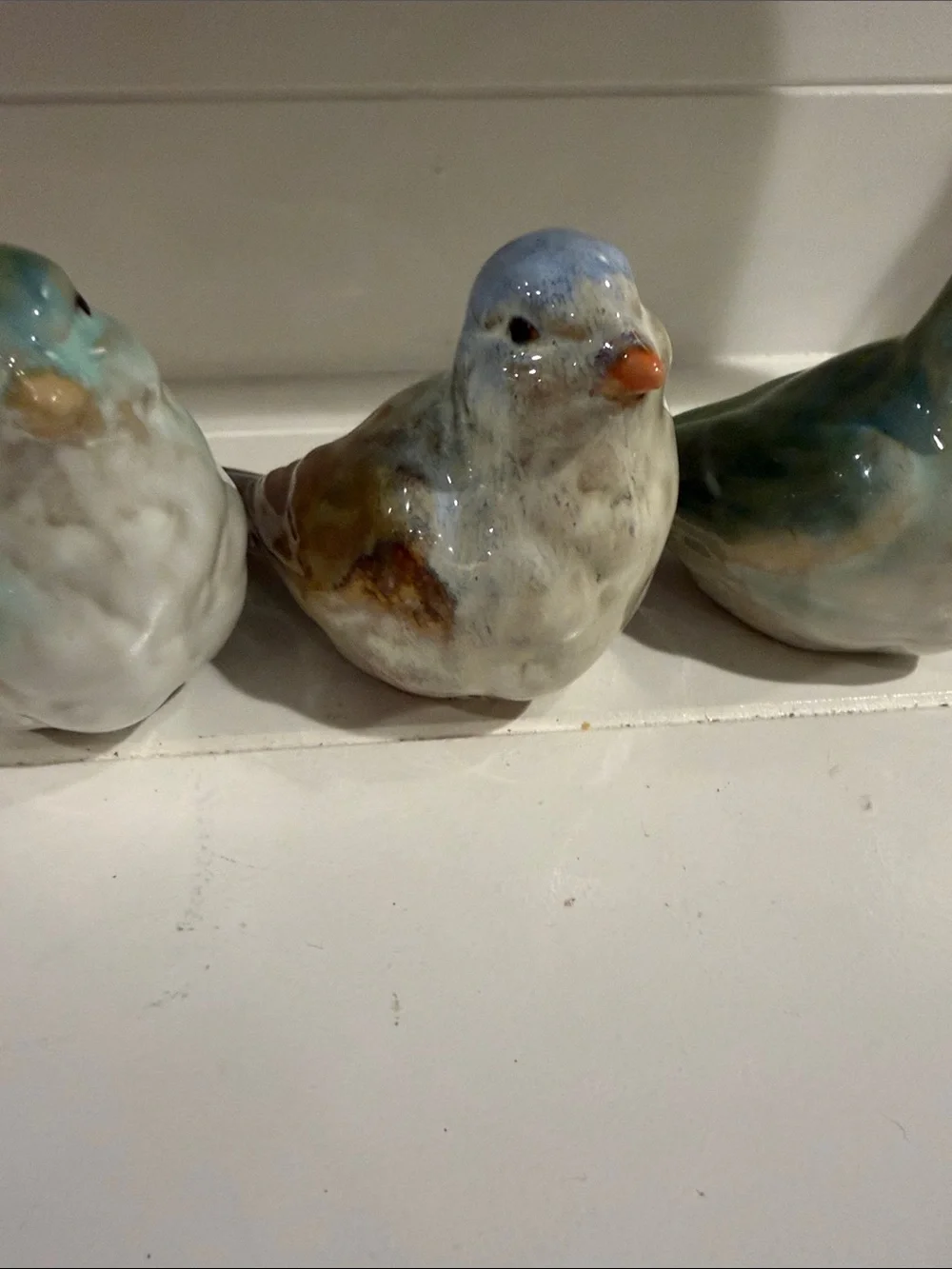 Vintage Ceramic Birds - White with Blue-Green Accents set of 3